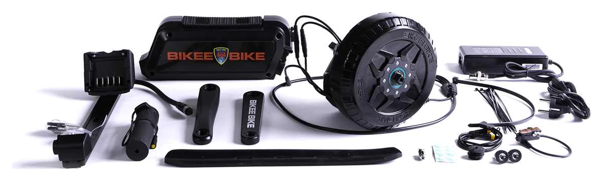 Everything in the BEST kit: central motor, battery, crank arms, controls, charger and cables